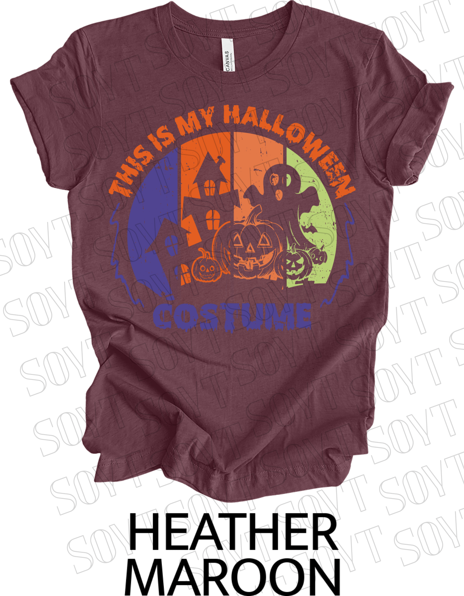 "This Is My Halloween Costume" T-Shirt – Funny Retro Ghost & Pumpkin Graphic Tee - Festive Apparel StoreHeather Maroon