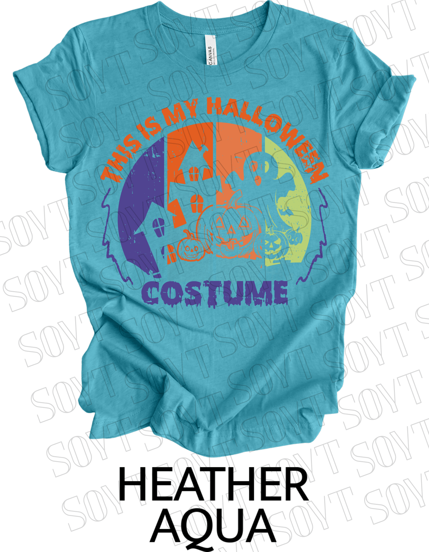 "This Is My Halloween Costume" T-Shirt – Funny Retro Ghost & Pumpkin Graphic Tee - Festive Apparel StoreHeather Aqua