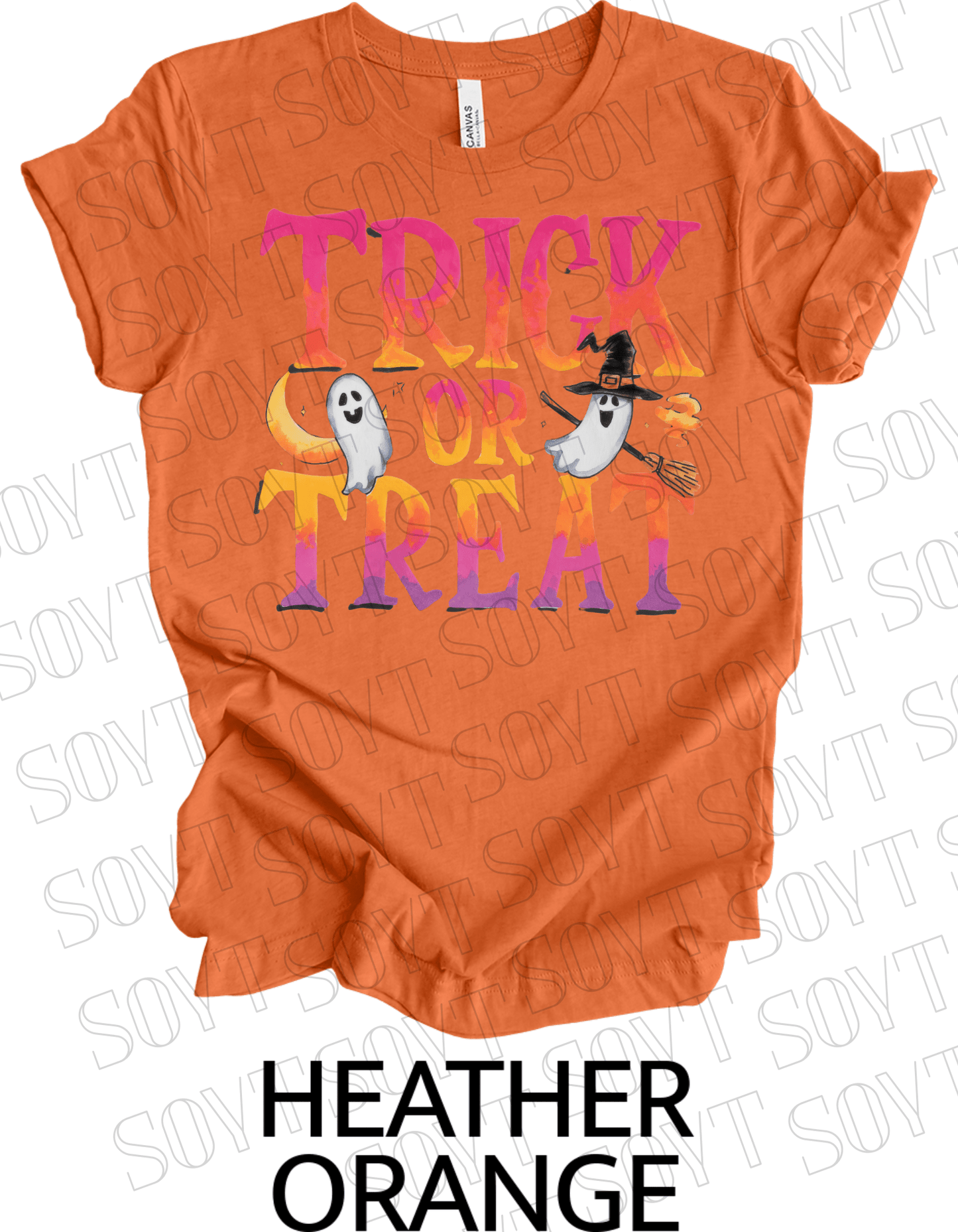 Trick or Treat Ghost T-Shirt – Cute Halloween Ghost with Candy Bag Graphic Tee - Festive Apparel StoreHeather Orange