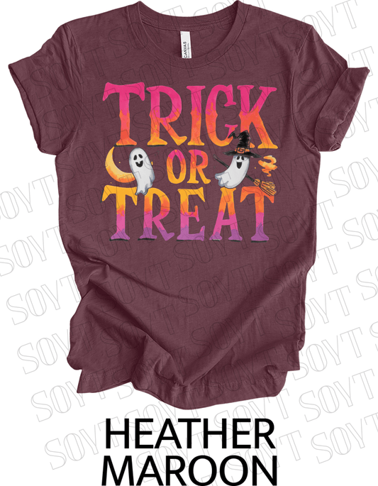 Trick or Treat Ghost T-Shirt – Cute Halloween Ghost with Candy Bag Graphic Tee - Festive Apparel StoreHeather Maroon