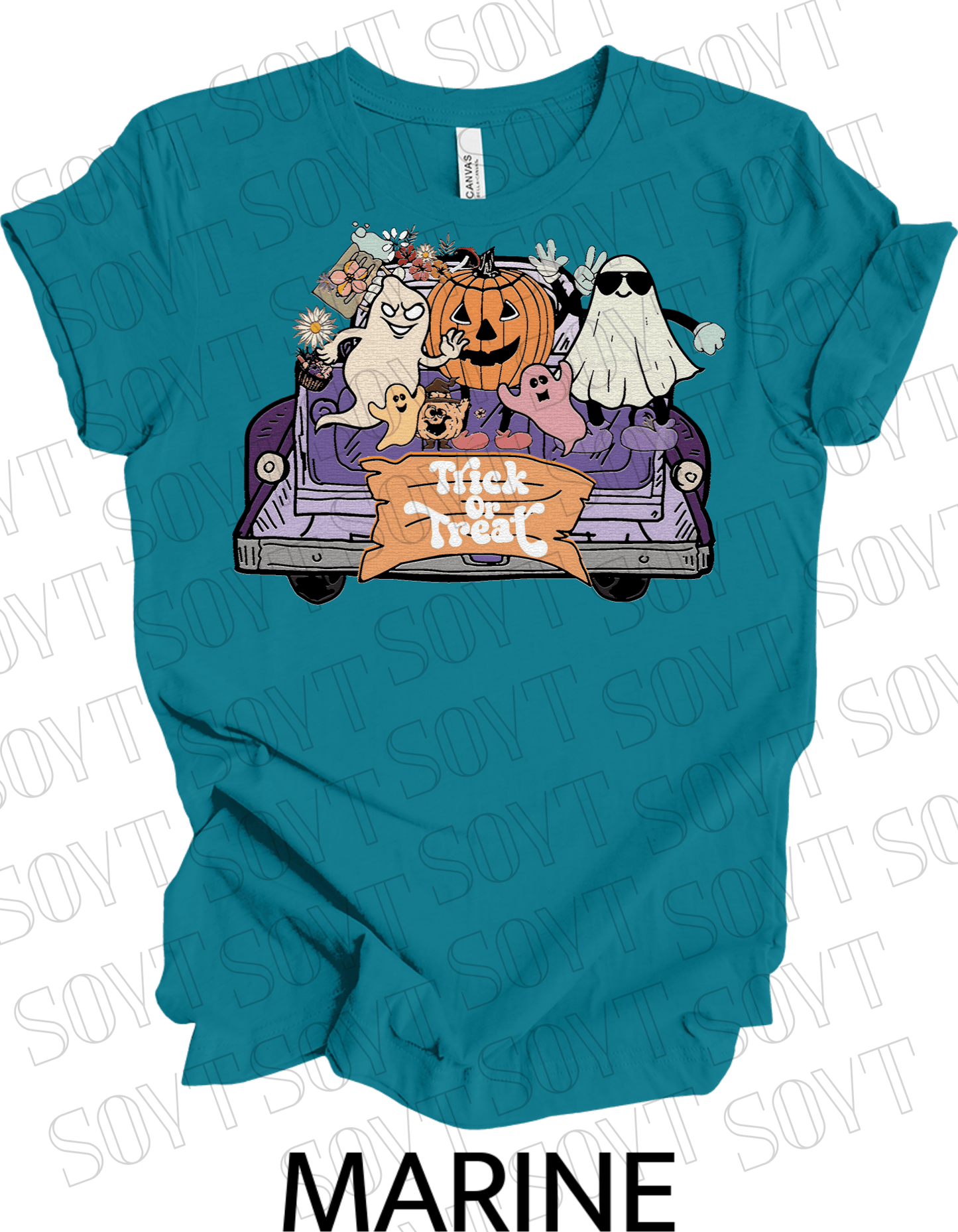 Trick or Treat Halloween T-Shirt – Cute Ghosts, Pumpkin & Fall Truck Graphic Tee - Festive Apparel StoreMarine
