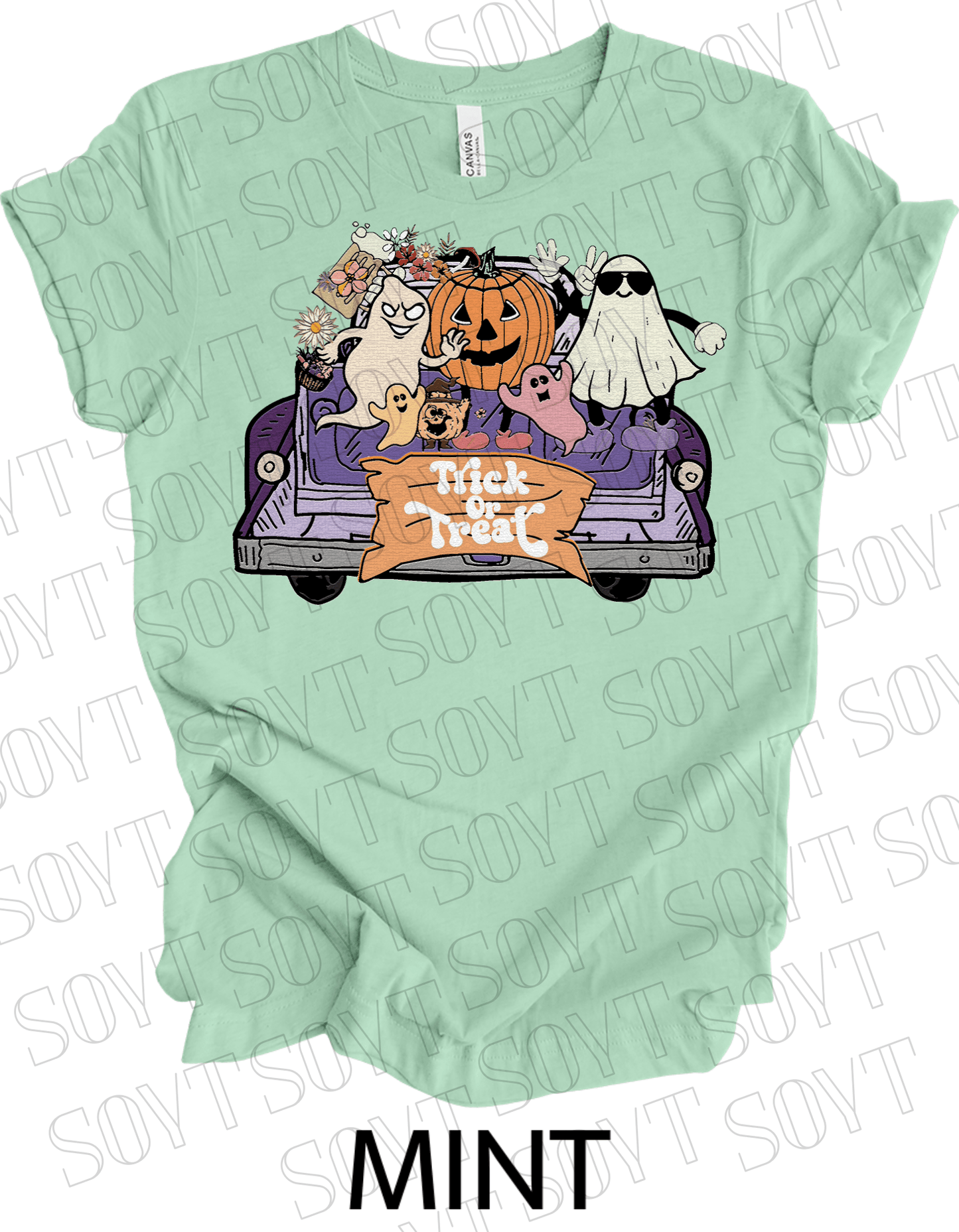 Trick or Treat Halloween T-Shirt – Cute Ghosts, Pumpkin & Fall Truck Graphic Tee - Festive Apparel StoreMint