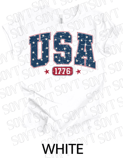 USA 1776 Vintage T-Shirt – Bella+Canvas Classic Patriotic Tee - Festive Apparel StoreWhite