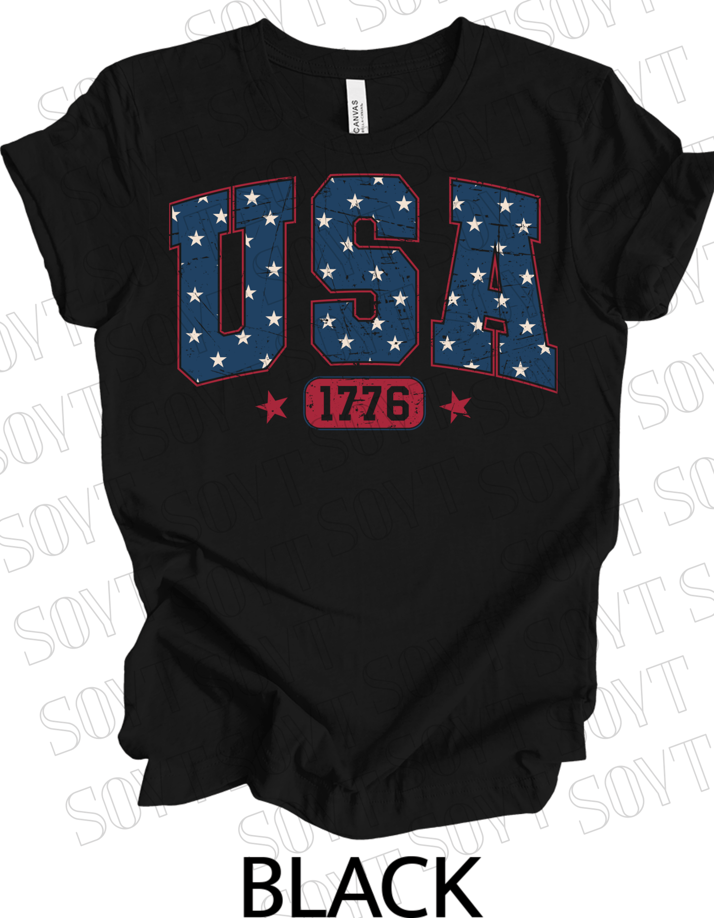 USA 1776 Vintage T-Shirt – Bella+Canvas Classic Patriotic Tee - Festive Apparel StoreBlack