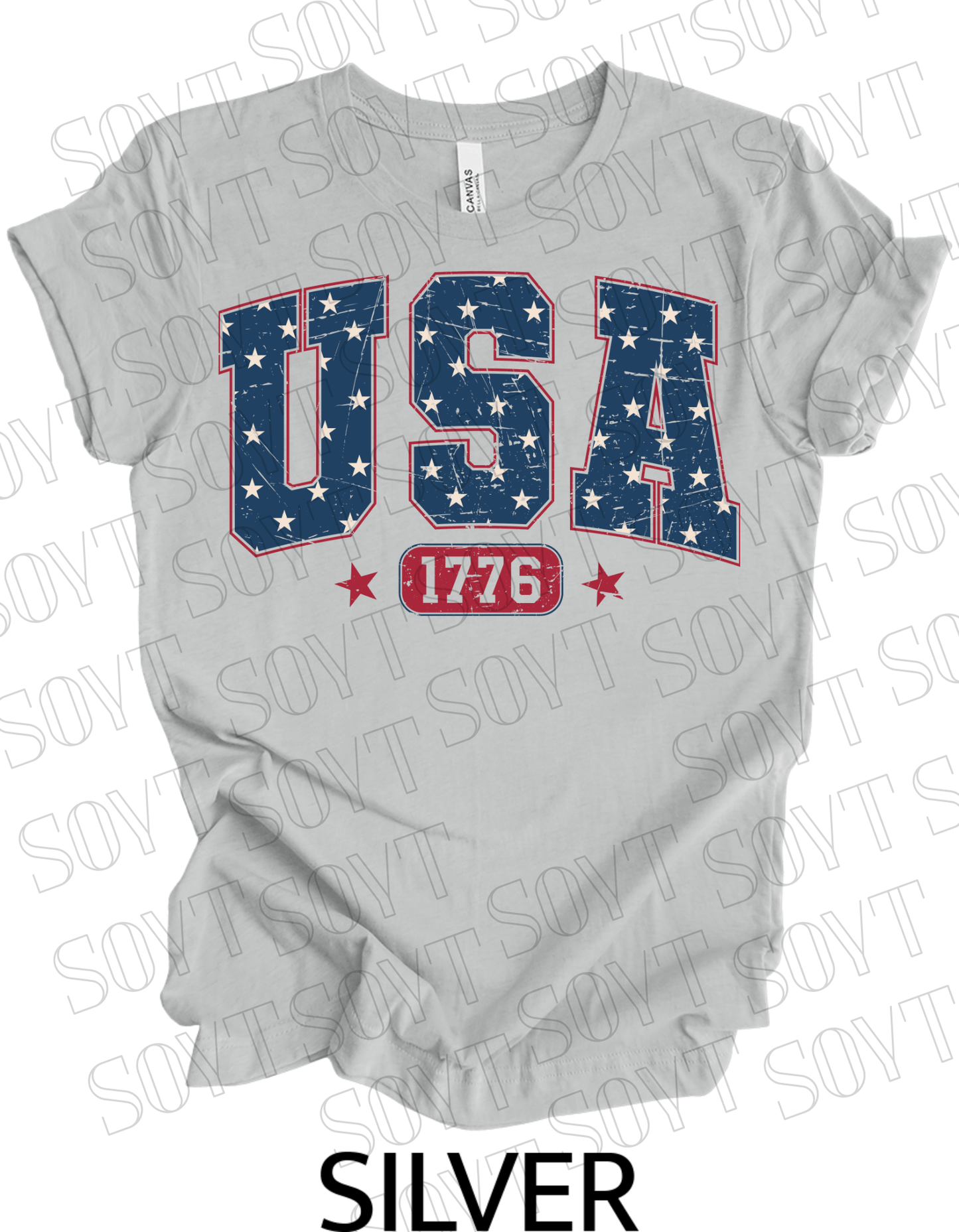 USA 1776 Vintage T-Shirt – Bella+Canvas Classic Patriotic Tee - Festive Apparel StoreSilver