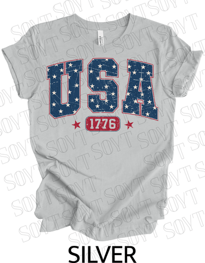 USA 1776 Vintage T-Shirt – Bella+Canvas Classic Patriotic Tee - Festive Apparel StoreSilver