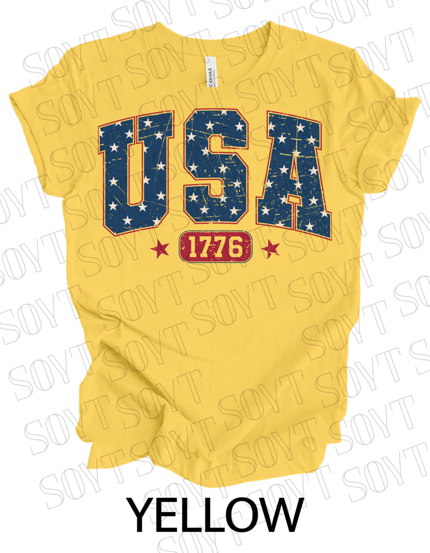 USA 1776 Vintage T-Shirt – Bella+Canvas Classic Patriotic Tee - Festive Apparel StoreYellow