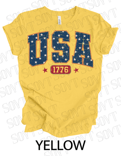 USA 1776 Vintage T-Shirt – Bella+Canvas Classic Patriotic Tee - Festive Apparel StoreYellow