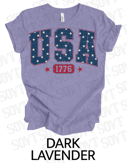USA 1776 Vintage T-Shirt – Bella+Canvas Classic Patriotic Tee - Festive Apparel StoreDark Lavender