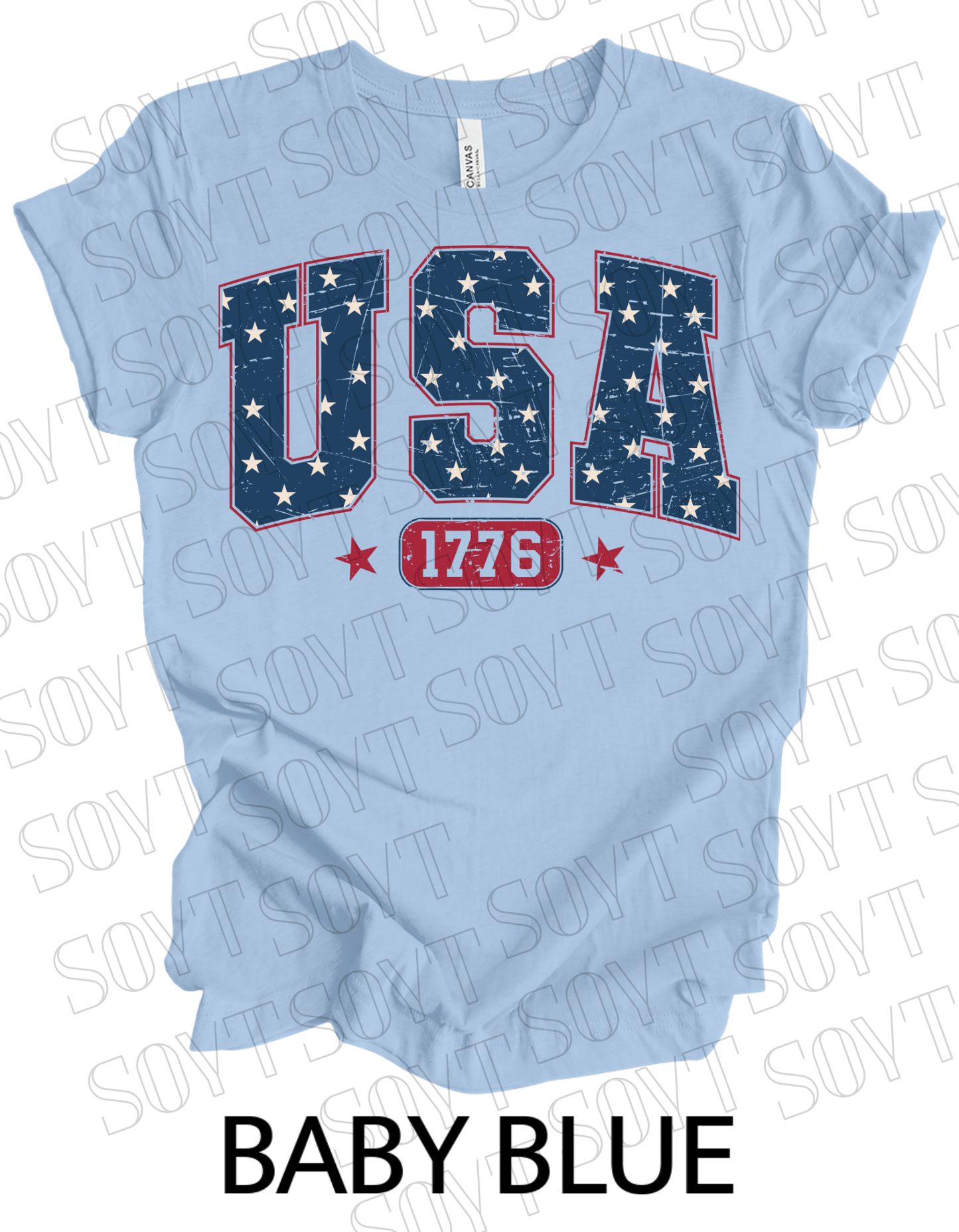 USA 1776 Vintage T-Shirt – Bella+Canvas Classic Patriotic Tee - Festive Apparel StoreBaby Blue