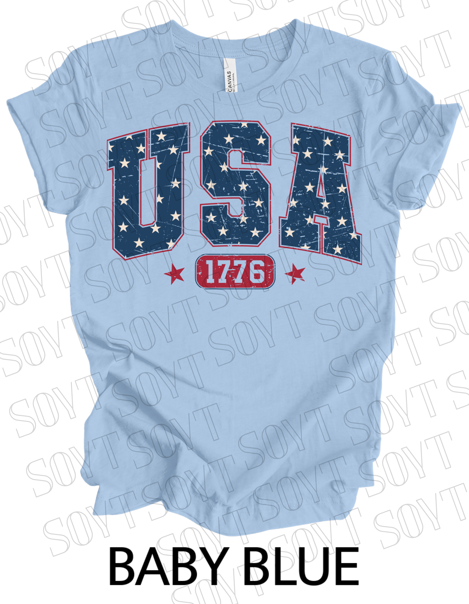 USA 1776 Vintage T-Shirt – Bella+Canvas Classic Patriotic Tee - Festive Apparel StoreBaby Blue