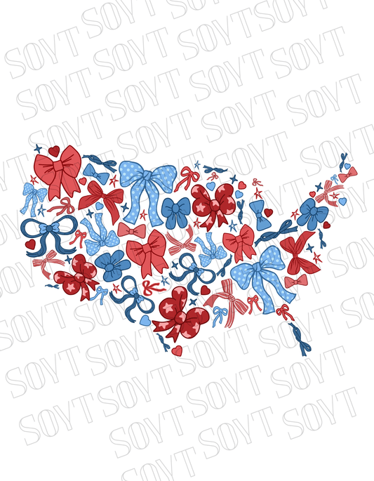 USA Bow Map T-Shirt – Cute Patriotic America Shape Tee with Bows | Made in USA - Festive Apparel StoreWhite