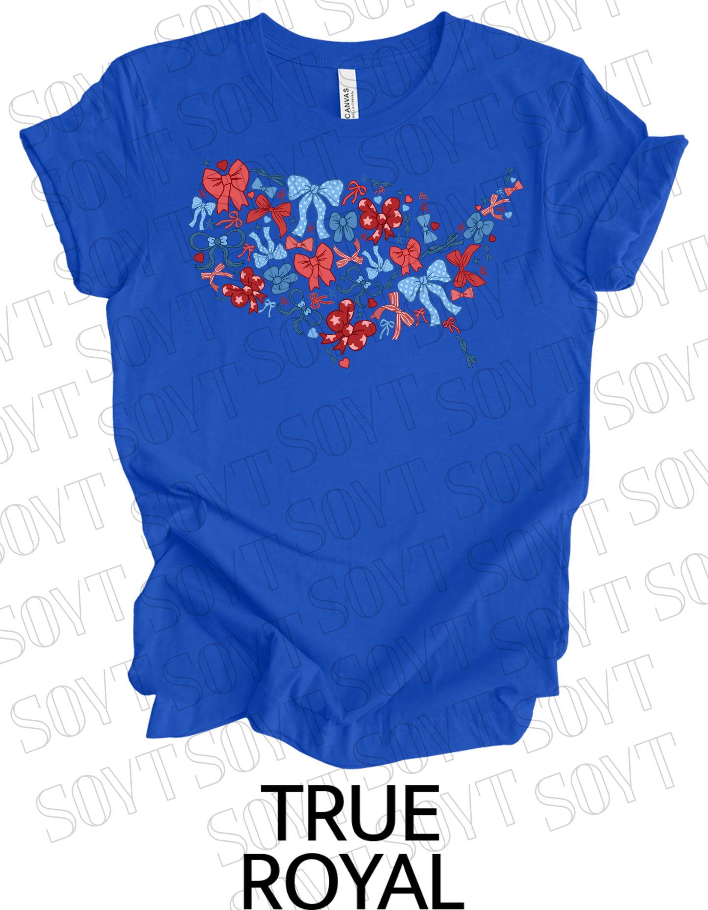 USA Bow Map T-Shirt – Cute Patriotic America Shape Tee with Bows | Made in USA - Festive Apparel StoreRoyal Blue