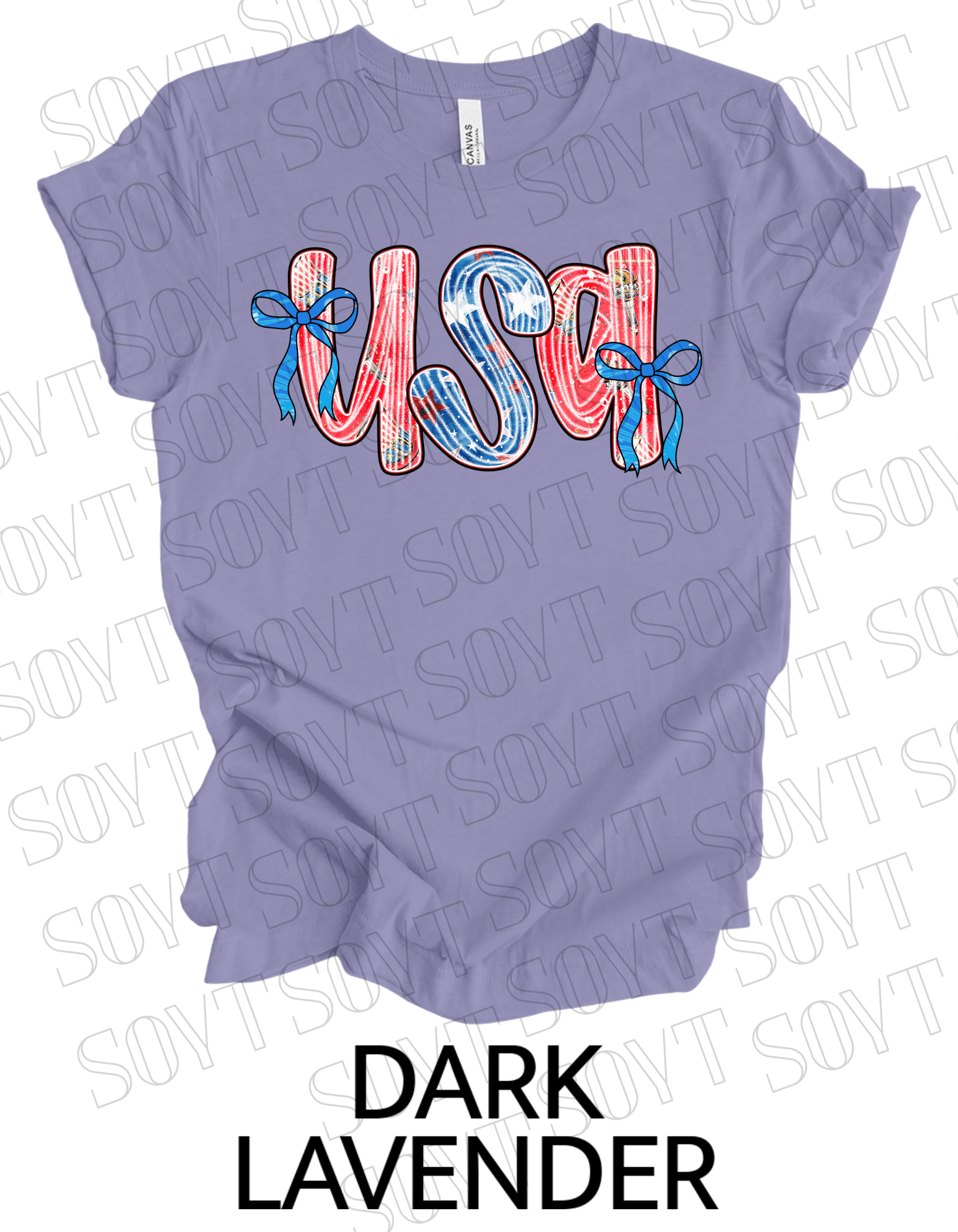 USA Bow Script Shirt – Patriotic 4th of July Tee with Red, White & Blue Stripes - Festive Apparel StoreDark Lavender