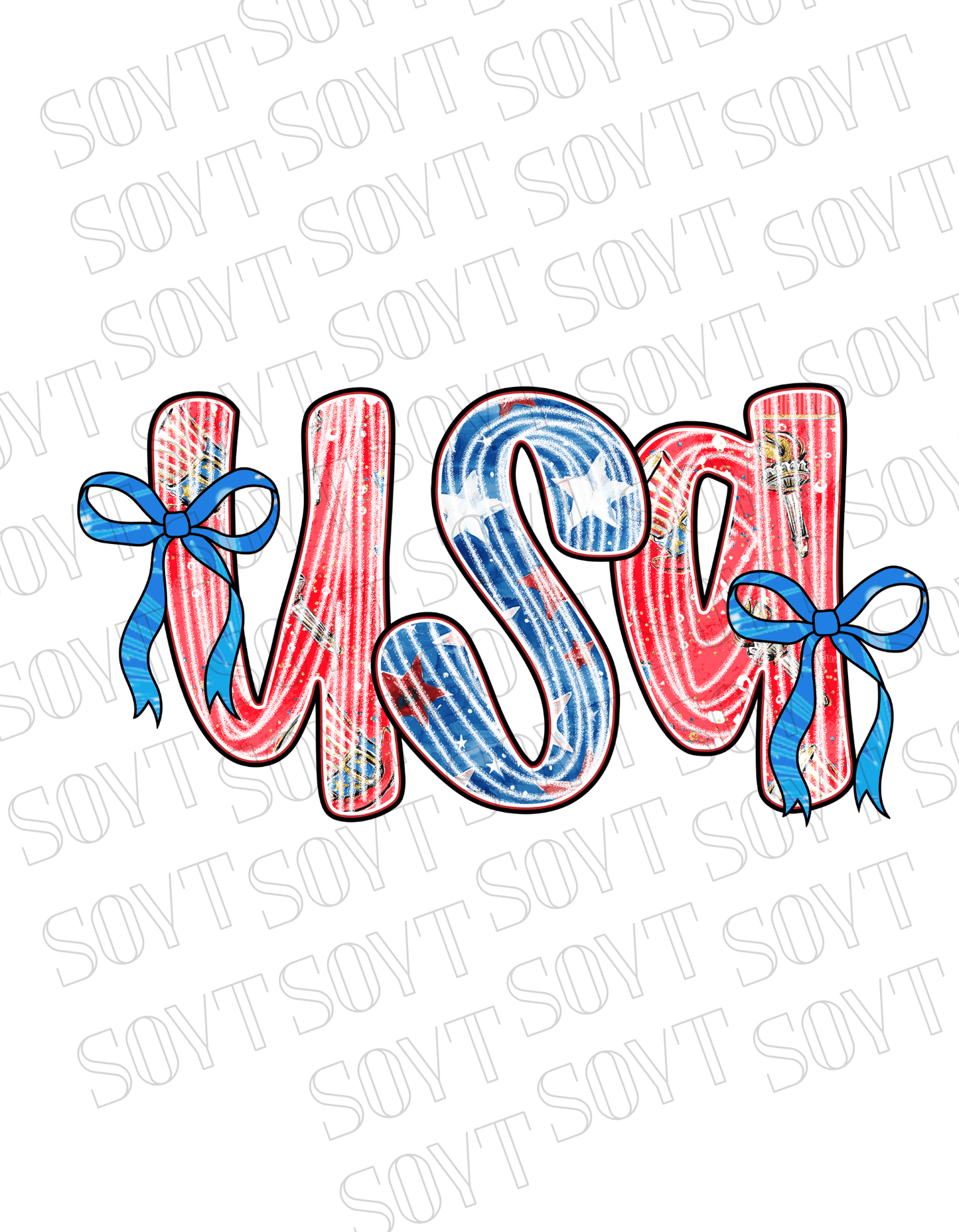 USA Bow Script Shirt – Patriotic 4th of July Tee with Red, White & Blue Stripes - Festive Apparel StoreWhite