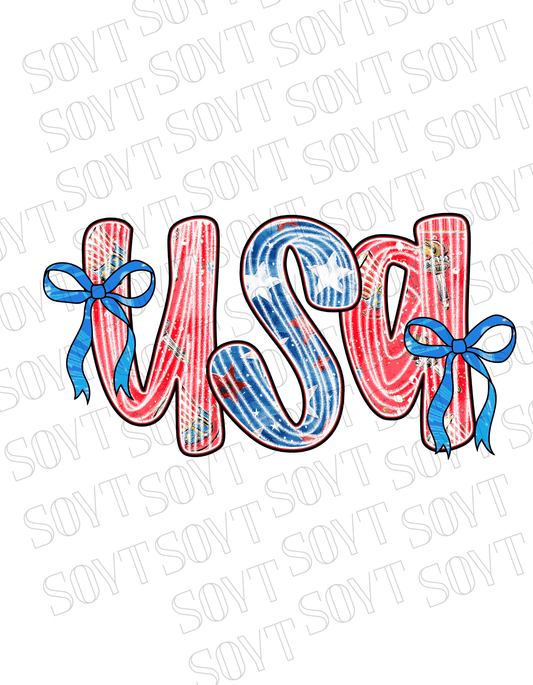 USA Bow Script Shirt – Patriotic 4th of July Tee with Red, White & Blue Stripes - Festive Apparel StoreWhite