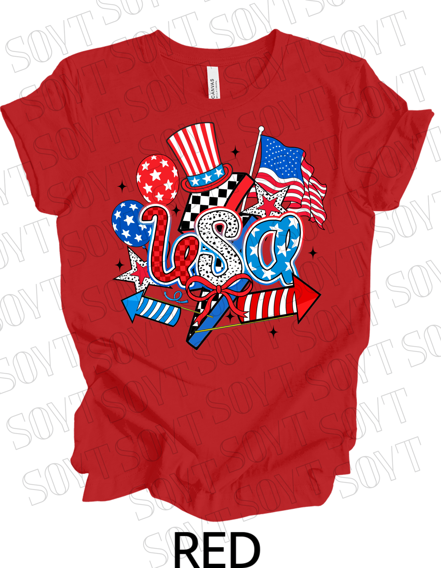 USA Celebration T-Shirt – Patriotic Party Graphic Tee with Fireworks & Flag | Made in USA - Festive Apparel StoreRed