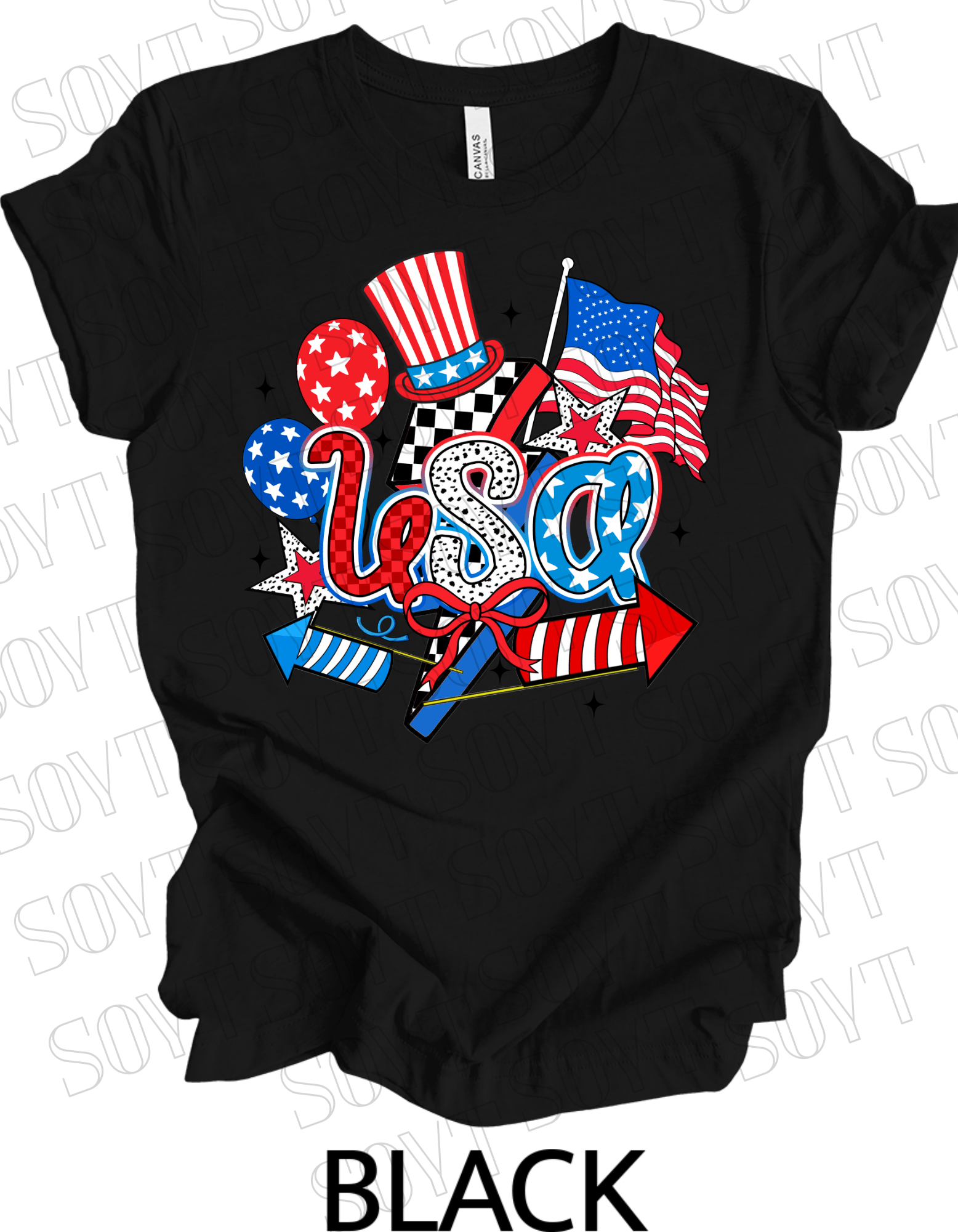 USA Celebration T-Shirt – Patriotic Party Graphic Tee with Fireworks & Flag | Made in USA - Festive Apparel StoreBlack