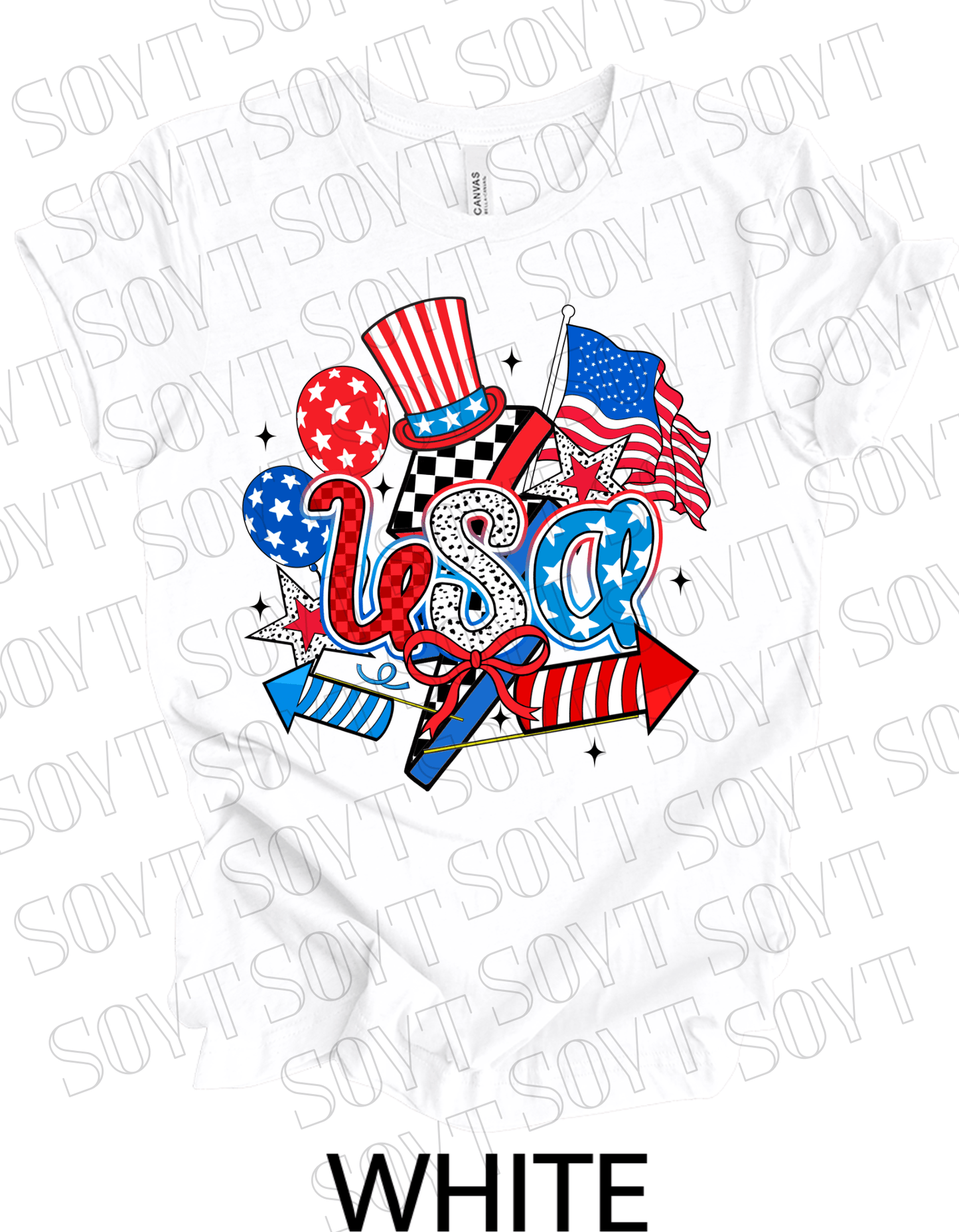 USA Celebration T-Shirt – Patriotic Party Graphic Tee with Fireworks & Flag | Made in USA - Festive Apparel StoreWhite