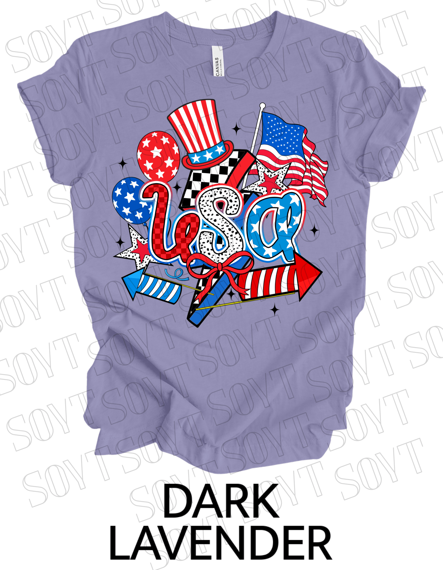 USA Celebration T-Shirt – Patriotic Party Graphic Tee with Fireworks & Flag | Made in USA - Festive Apparel StoreDark Lavender