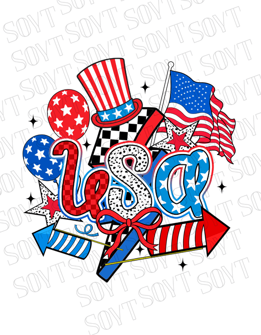 USA Celebration T-Shirt – Patriotic Party Graphic Tee with Fireworks & Flag | Made in USA - Festive Apparel StoreWhite