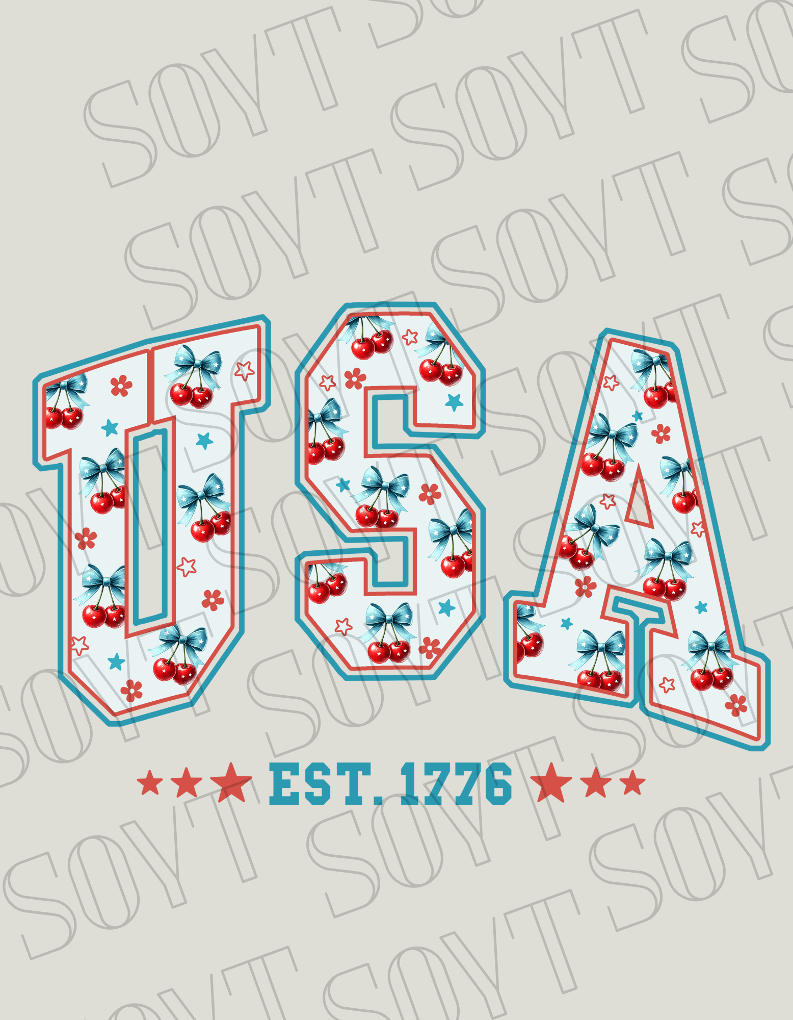 USA Cherry Bow T-Shirt – Bella+Canvas Retro Patriotic Tee - Festive Apparel StoreRed