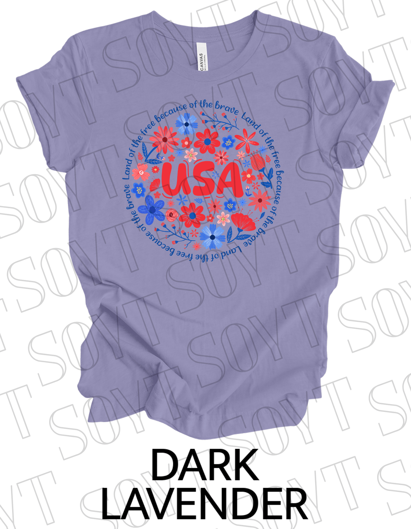 USA Floral Wreath T-Shirt – Bella+Canvas Patriotic Quote Tee - Festive Apparel StoreDark Lavender