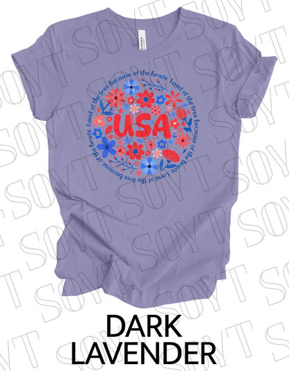 USA Floral Wreath T-Shirt – Bella+Canvas Patriotic Quote Tee - Festive Apparel StoreDark Lavender