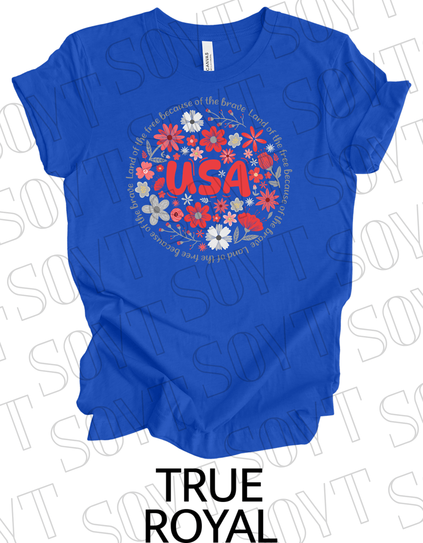 USA Floral Wreath T-Shirt – Bella+Canvas Patriotic Quote Tee - Festive Apparel StoreRoyal Blue