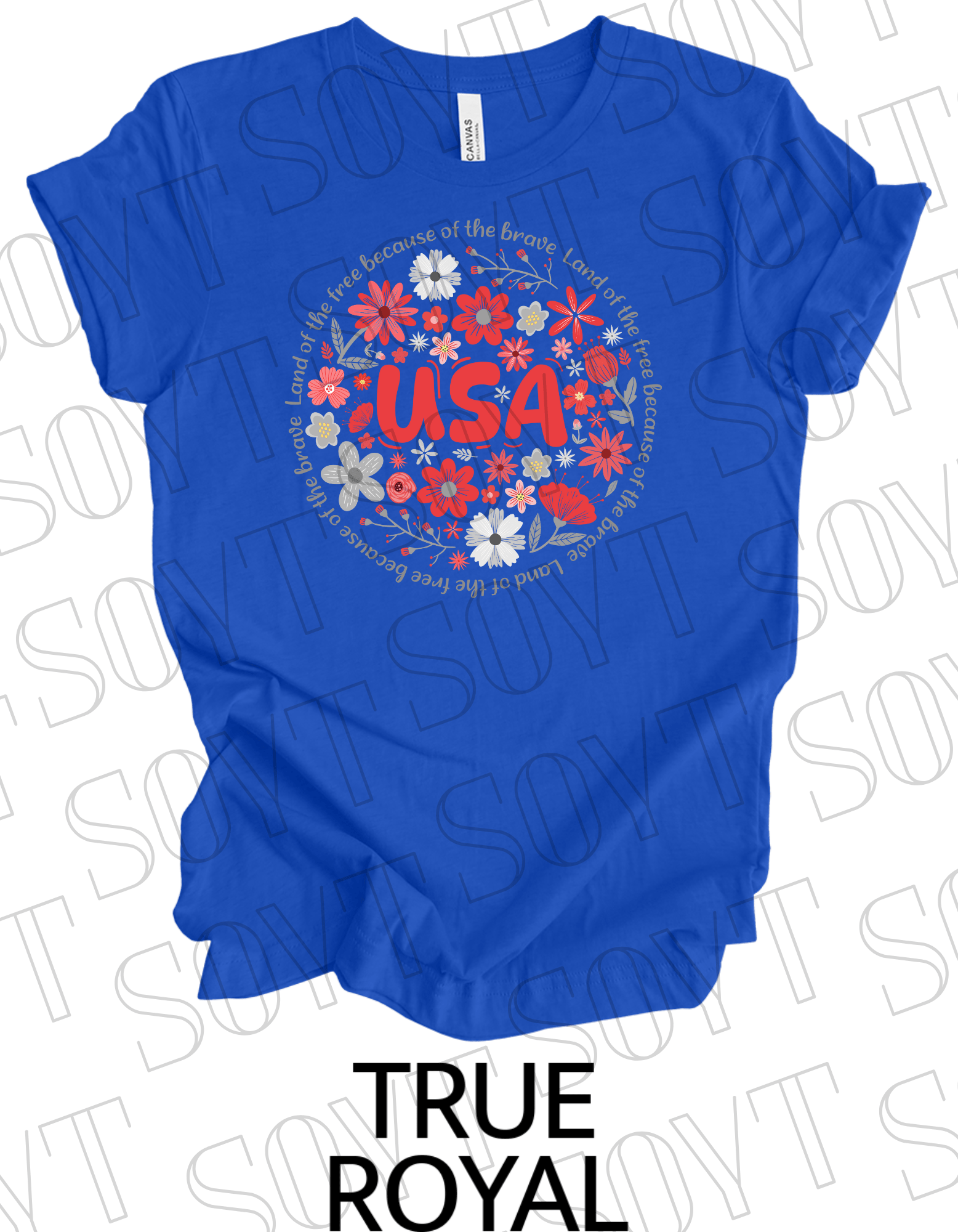 USA Floral Wreath T-Shirt – Bella+Canvas Patriotic Quote Tee - Festive Apparel StoreRoyal Blue