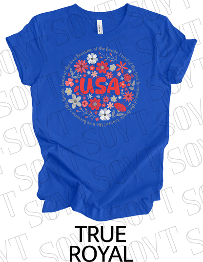USA Floral Wreath T-Shirt – Bella+Canvas Patriotic Quote Tee - Festive Apparel StoreRoyal Blue