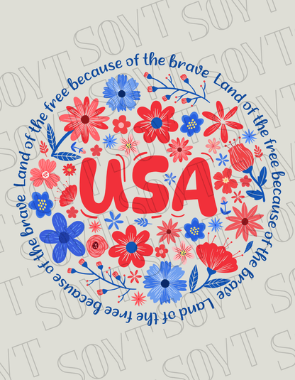 USA Floral Wreath T-Shirt – Bella+Canvas Patriotic Quote Tee - Festive Apparel StoreRed