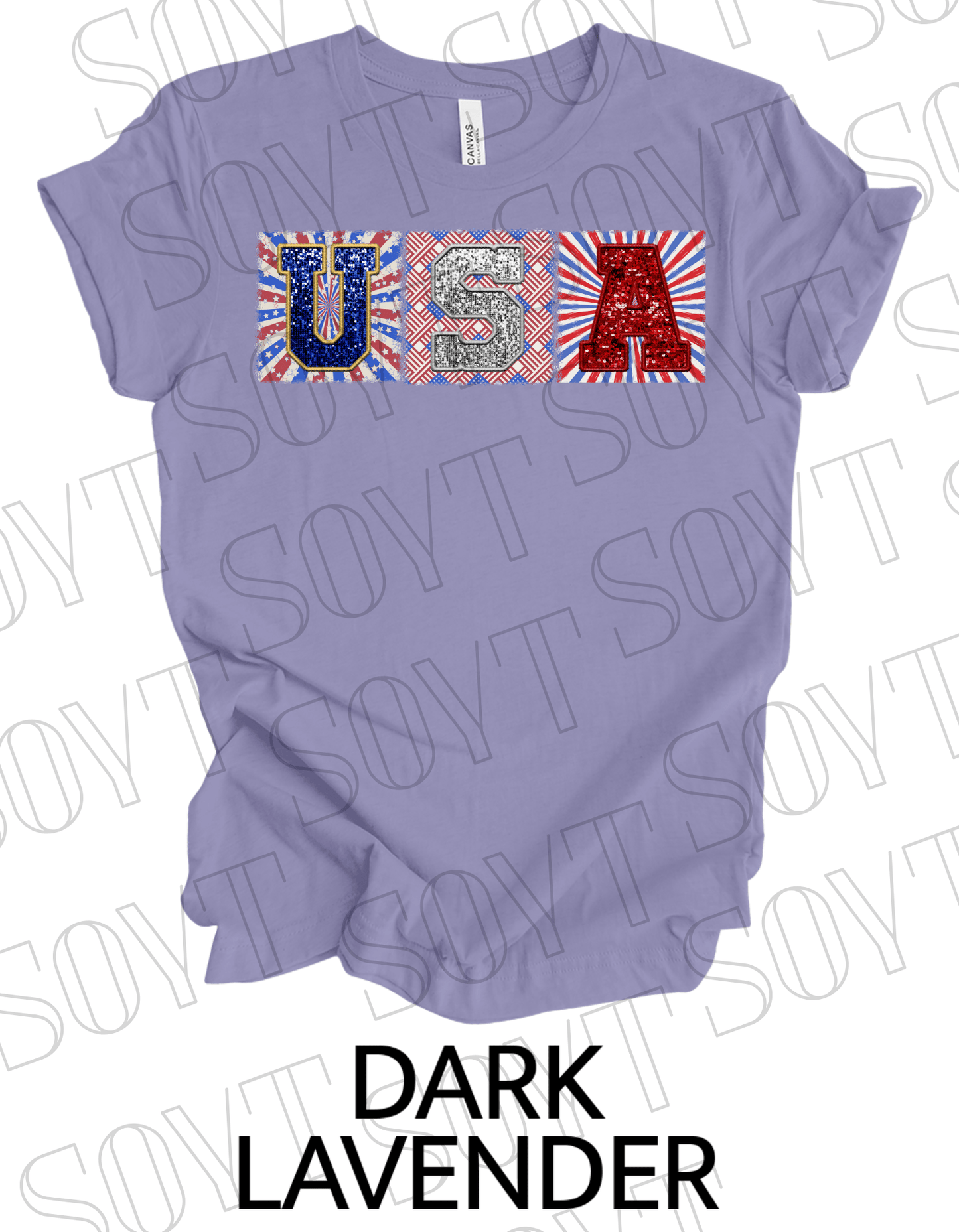 USA Glitter Block T-Shirt – Bella+Canvas Patriotic Squares Tee - Festive Apparel StoreDark Lavender