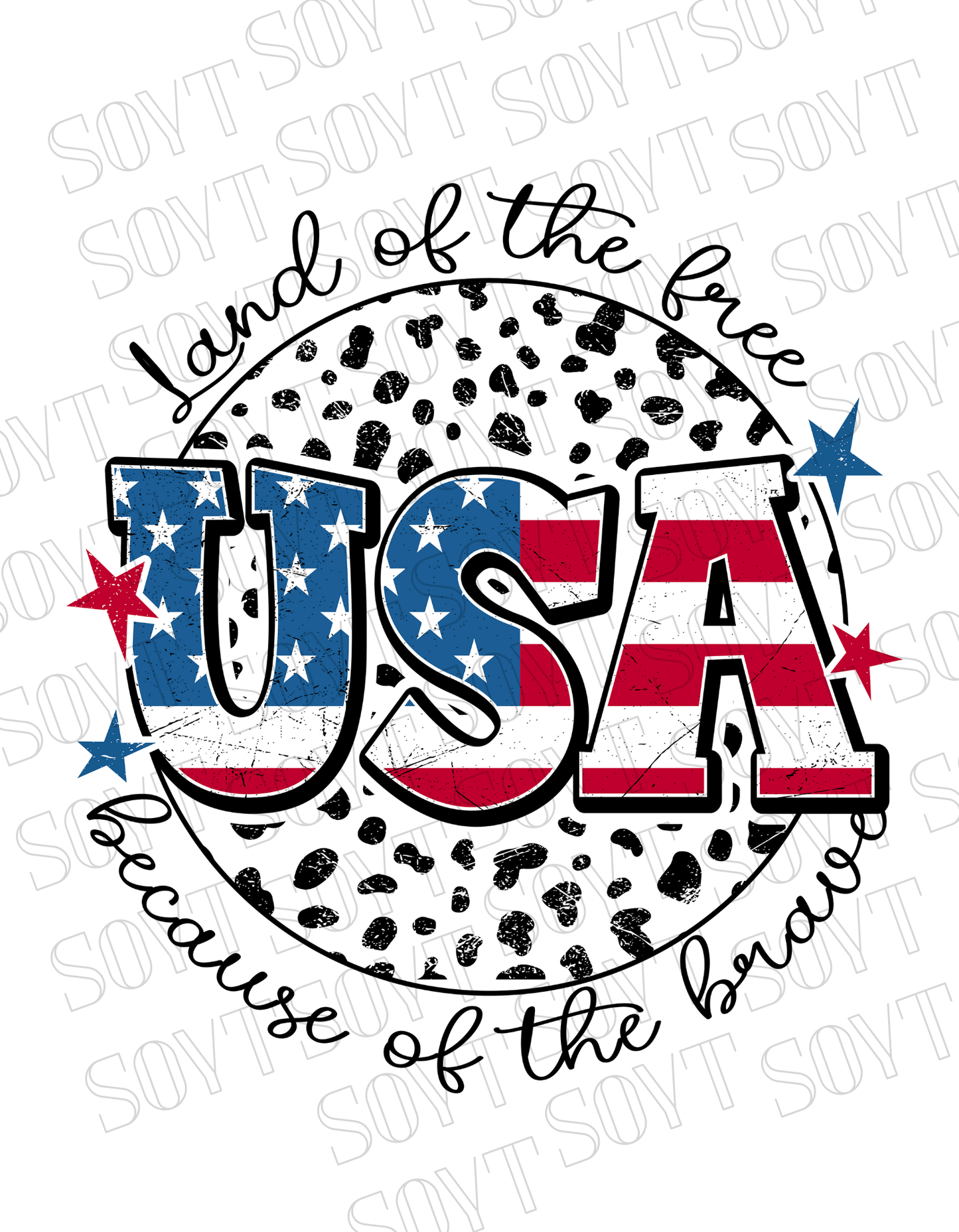 USA Land of the Free T-Shirt – Because of the Brave Patriotic Leopard Print Tee | Made in USA - Festive Apparel StoreWhite
