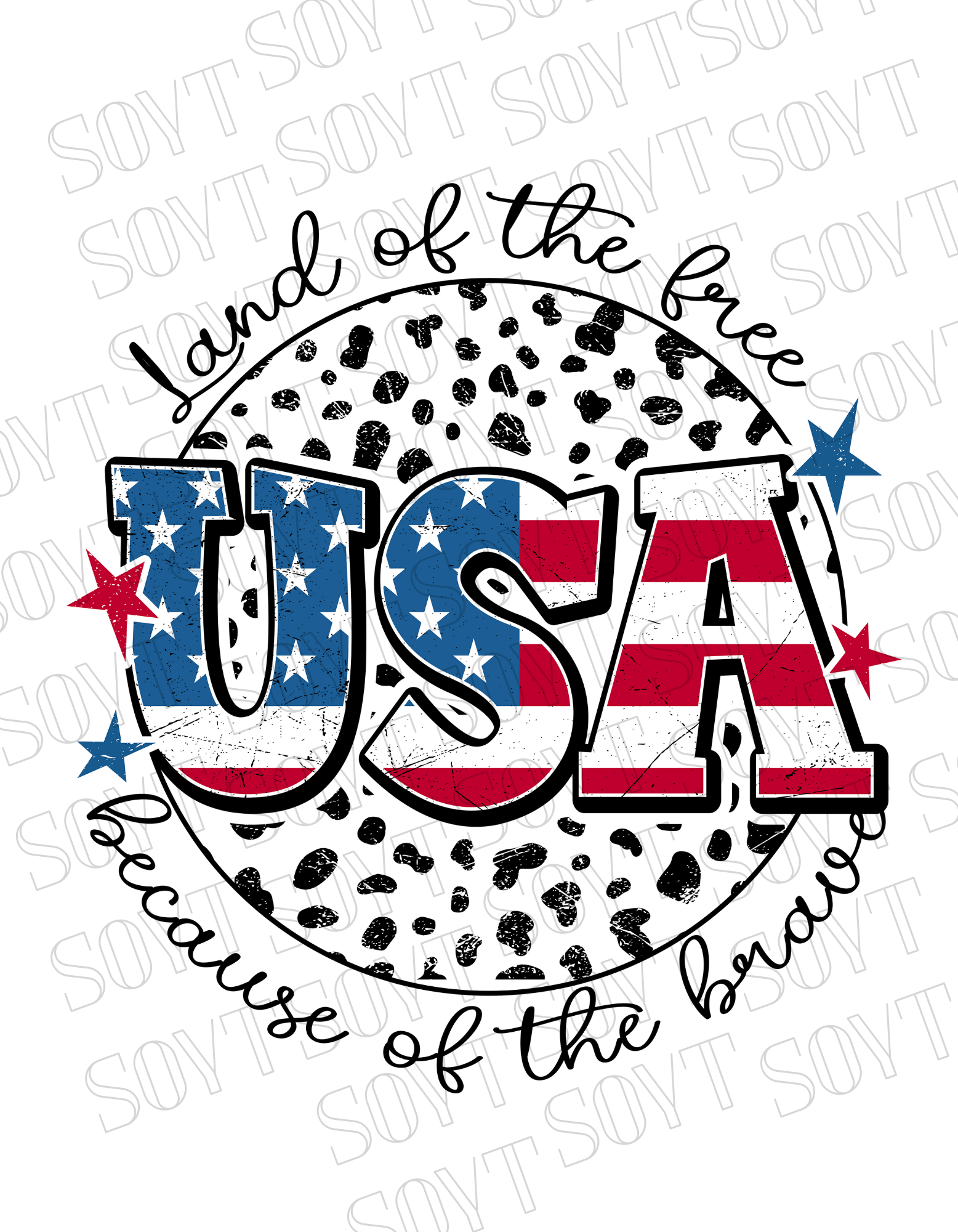 USA Land of the Free T-Shirt – Because of the Brave Patriotic Leopard Print Tee | Made in USA - Festive Apparel StoreWhite