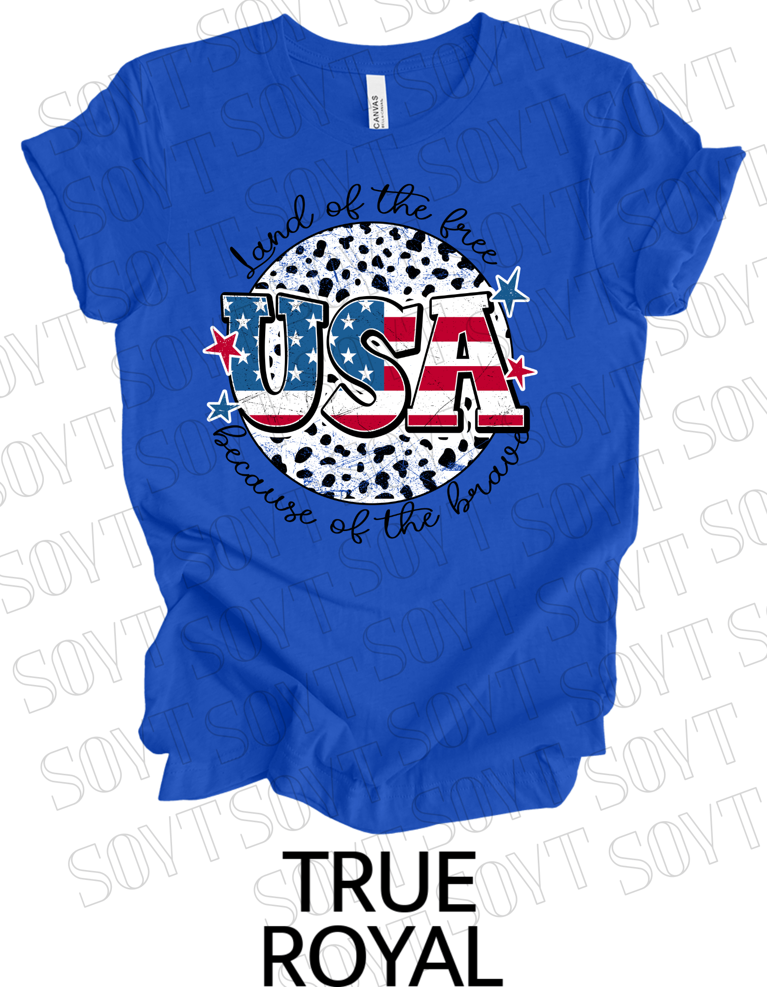USA Land of the Free T-Shirt – Because of the Brave Patriotic Leopard Print Tee | Made in USA - Festive Apparel StoreRoyal Blue