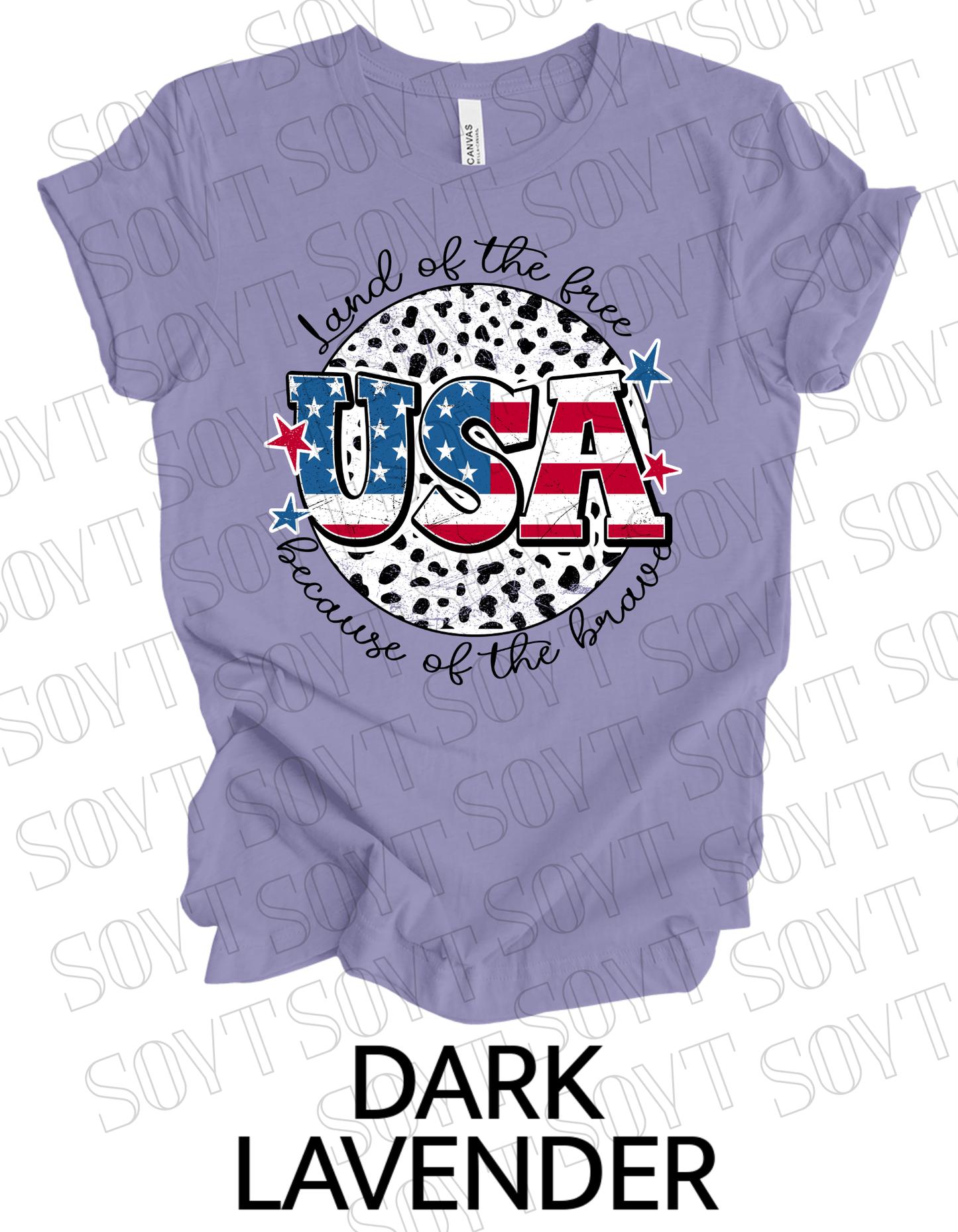 USA Land of the Free T-Shirt – Because of the Brave Patriotic Leopard Print Tee | Made in USA - Festive Apparel StoreDark Lavender