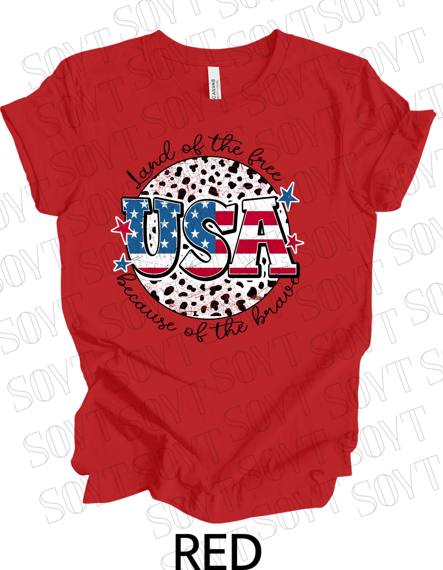USA Land of the Free T-Shirt – Because of the Brave Patriotic Leopard Print Tee | Made in USA - Festive Apparel StoreRed