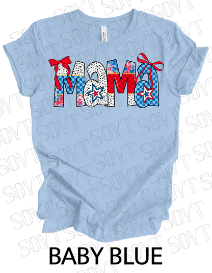 USA Mama 4th of July T-Shirt – Patriotic Red, White & Blue Stars and Stripes Design - Festive Apparel StoreBaby Blue