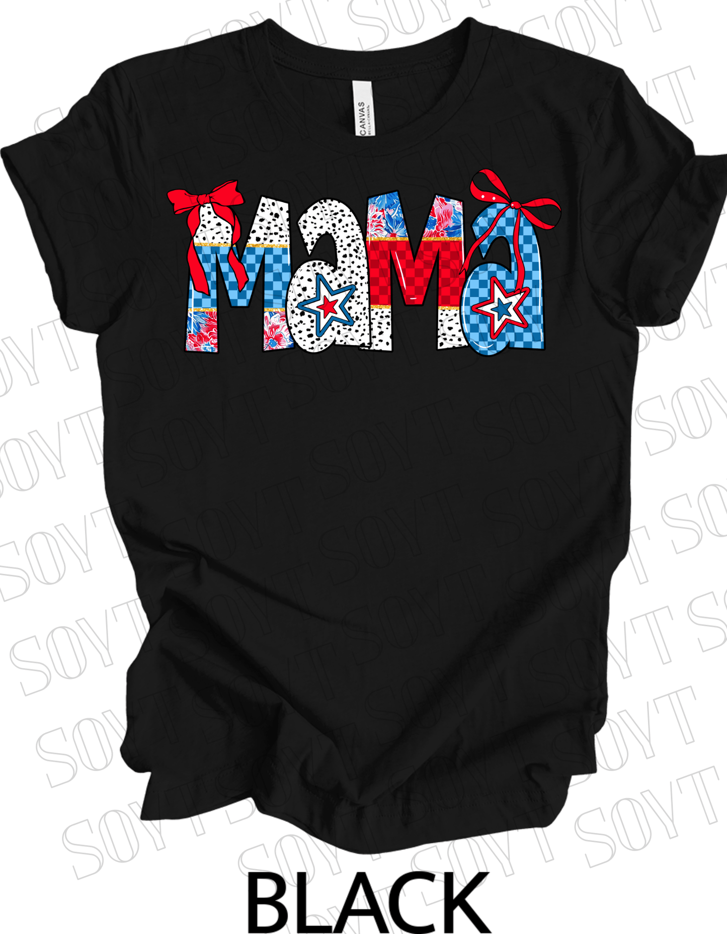 USA Mama 4th of July T-Shirt – Patriotic Red, White & Blue Stars and Stripes Design - Festive Apparel StoreBlack