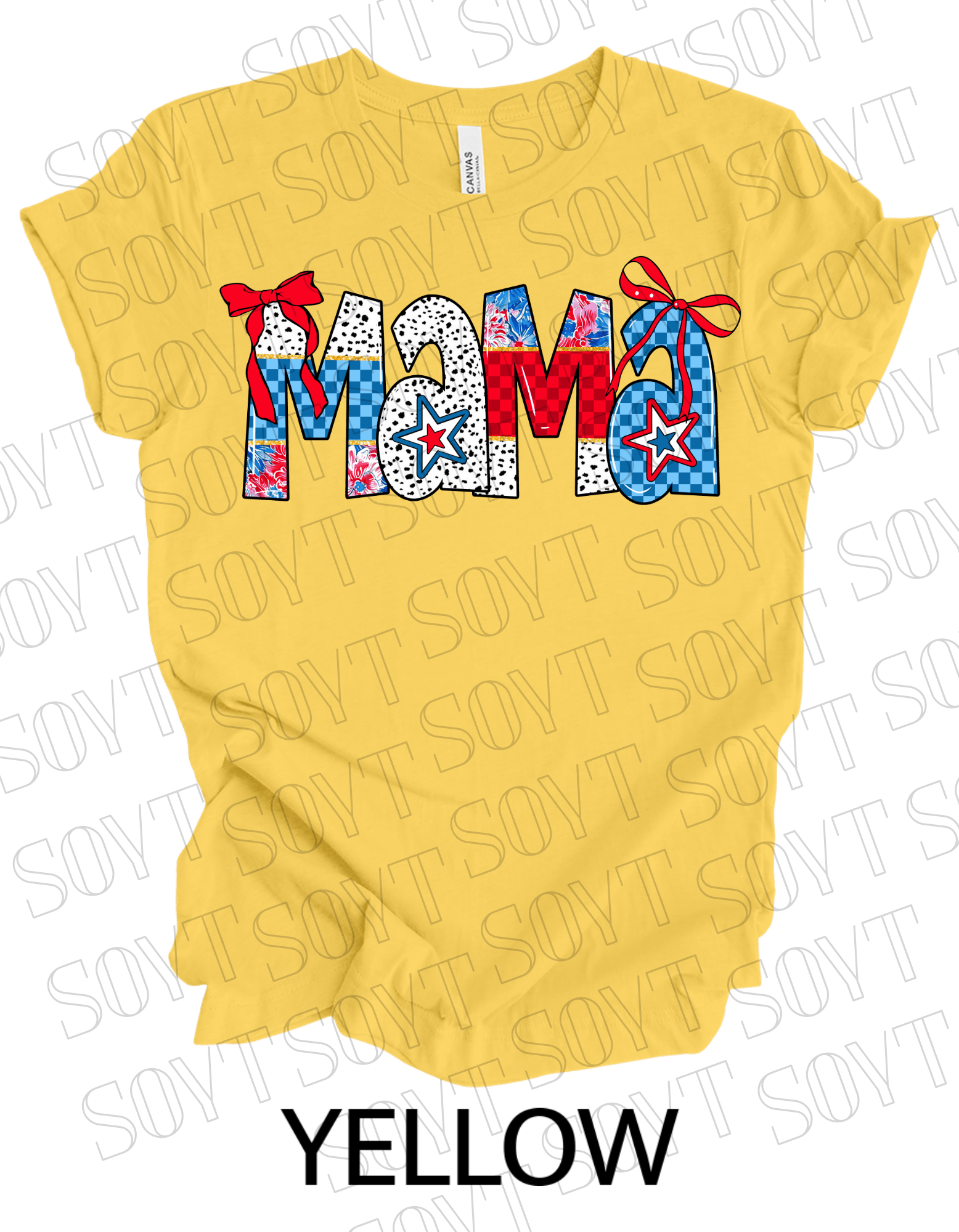 USA Mama 4th of July T-Shirt – Patriotic Red, White & Blue Stars and Stripes Design - Festive Apparel StoreYellow