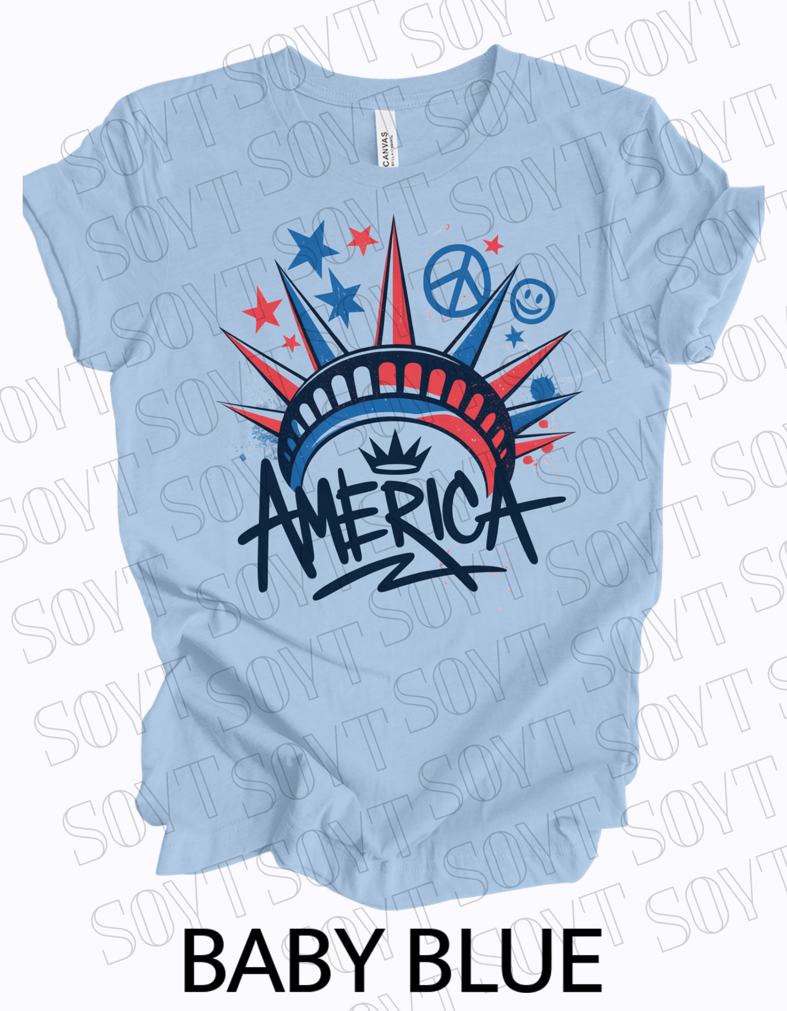 USA Patriotic Stars 4th of July T-Shirt – Comfort Colors® | Made in America - Festive Apparel StoreBaby Blue