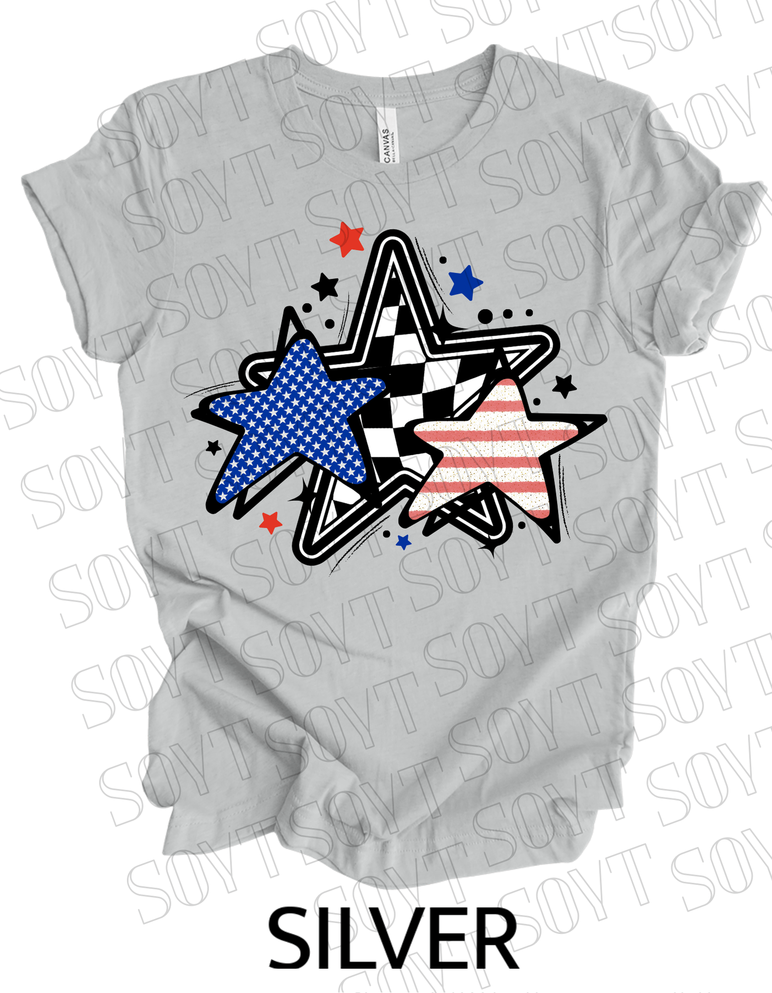USA Patriotic Stars 4th of July T-Shirt – Comfort Colors® | Made in America - Festive Apparel StoreSilver