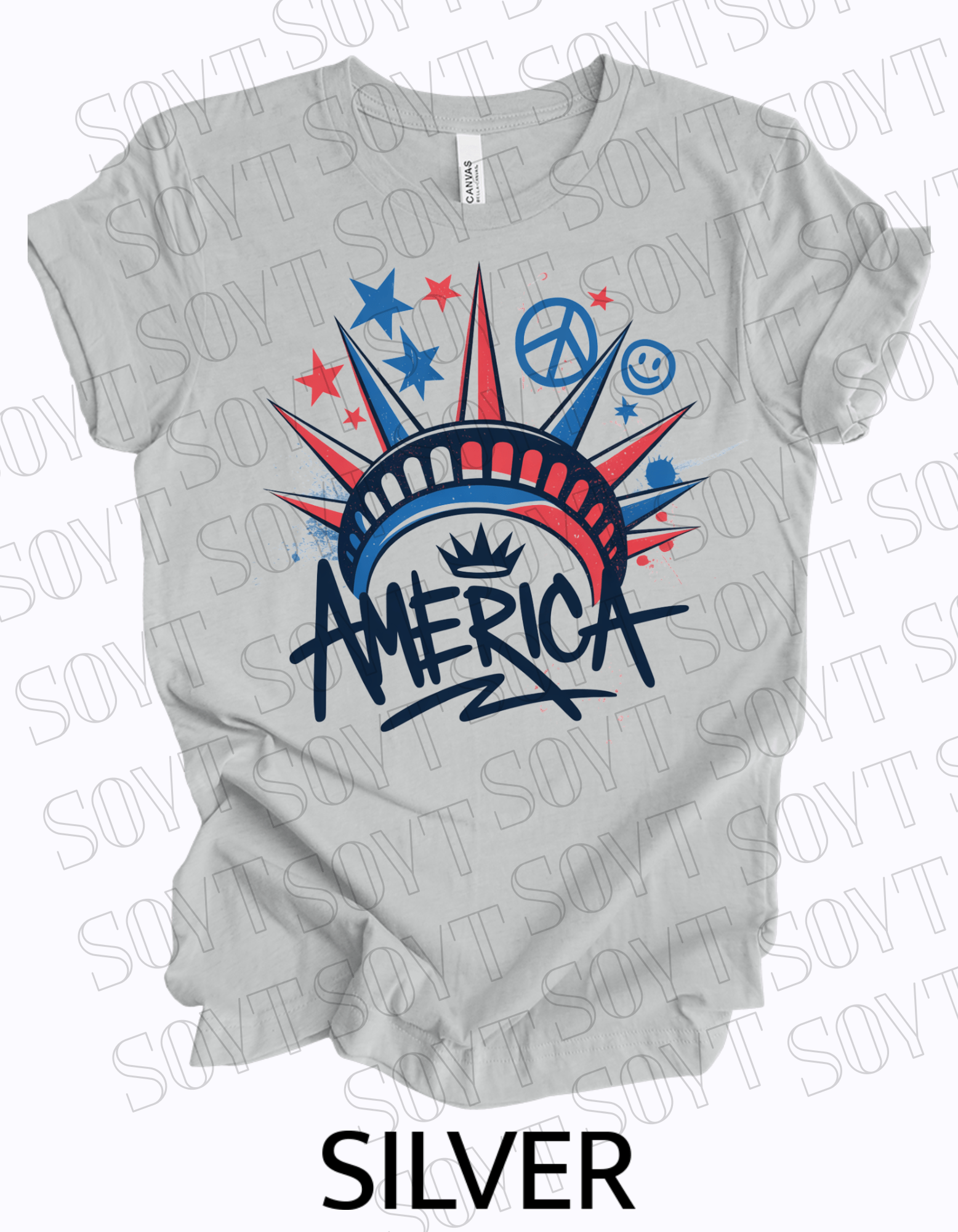 USA Patriotic Stars 4th of July T-Shirt – Comfort Colors® | Made in America - Festive Apparel StoreSilver