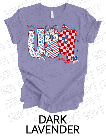 USA Pattern Mix T-Shirt – Bella+Canvas Bold Patriotic Graphic Tee - Festive Apparel StoreDark Lavender