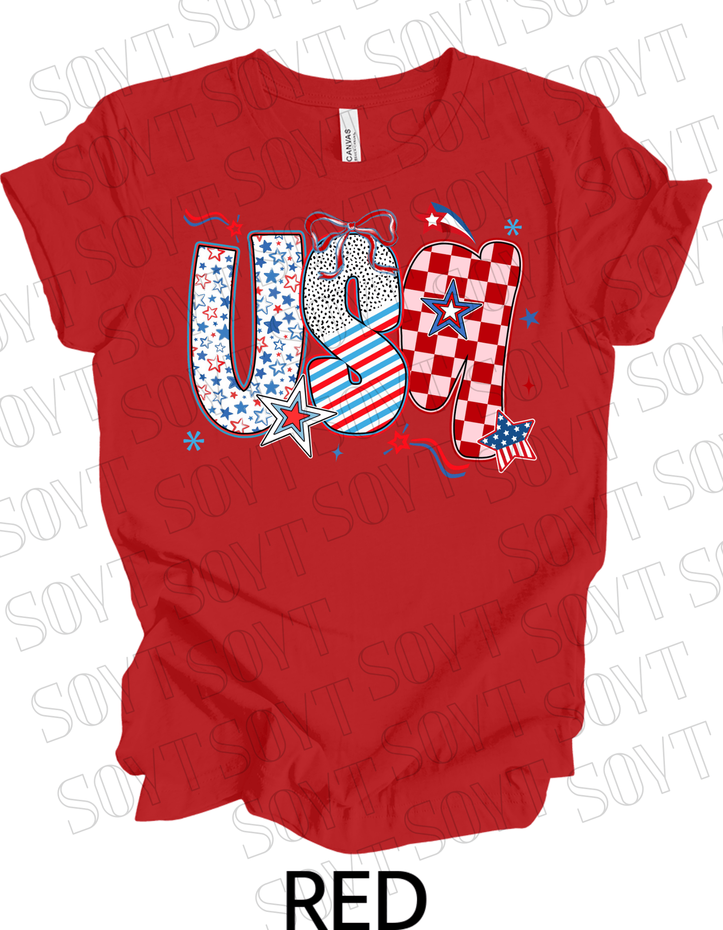 USA Pattern Mix T-Shirt – Bella+Canvas Bold Patriotic Graphic Tee - Festive Apparel StoreRed