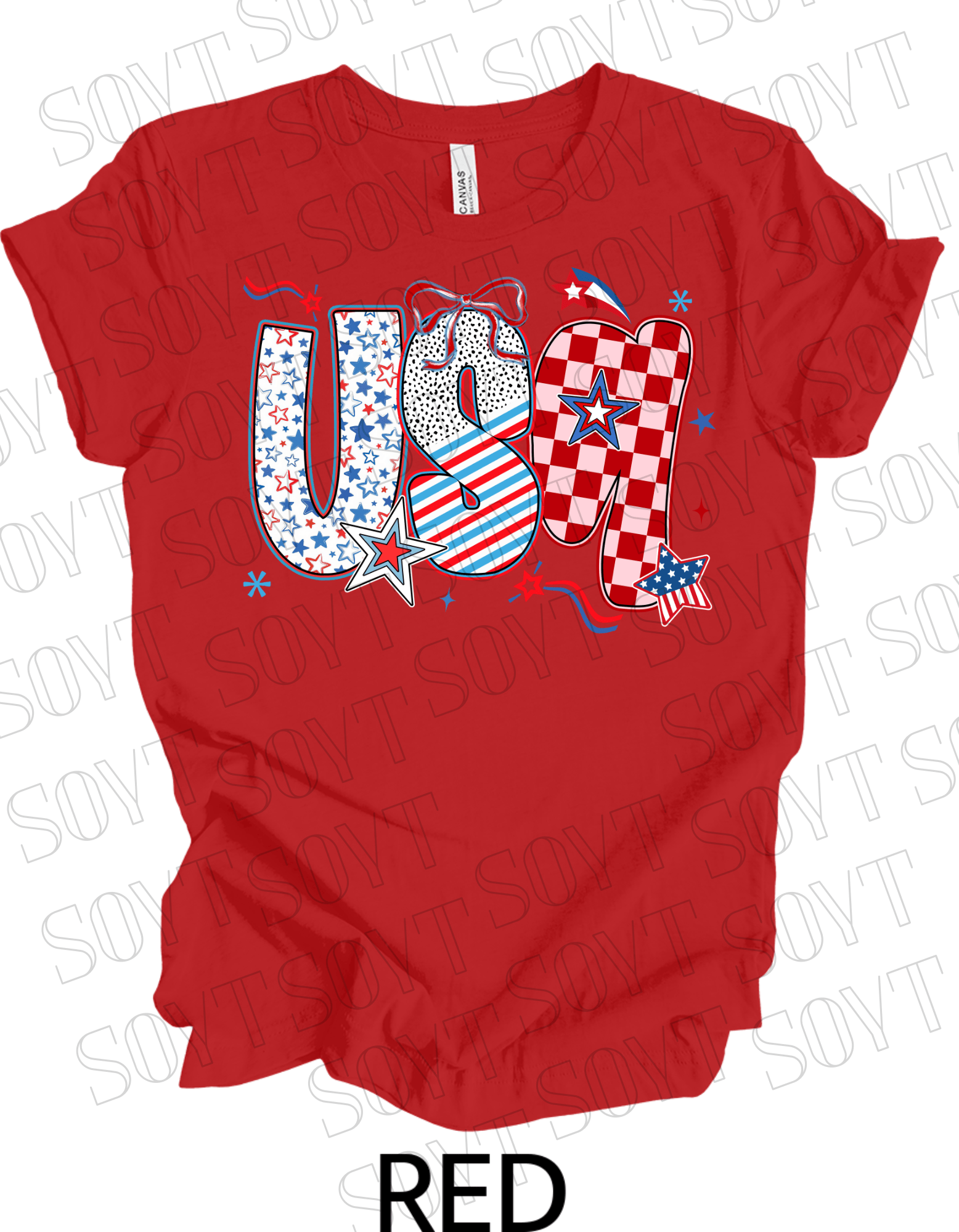 USA Pattern Mix T-Shirt – Bella+Canvas Bold Patriotic Graphic Tee - Festive Apparel StoreRed