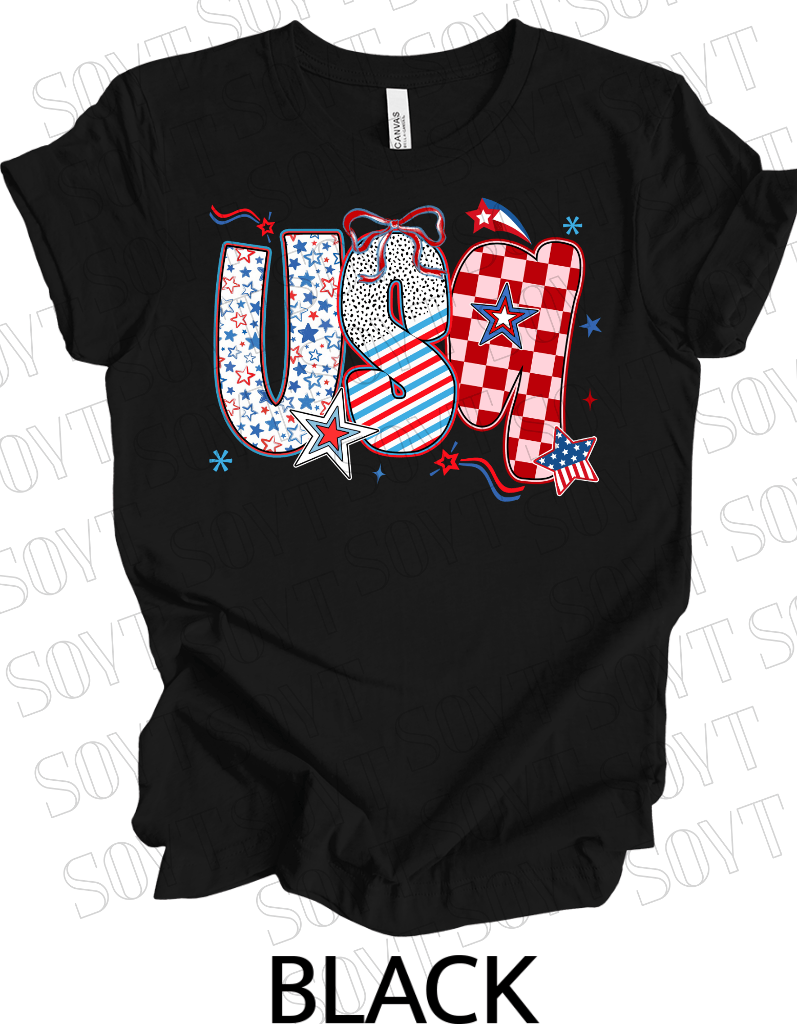 USA Pattern Mix T-Shirt – Bella+Canvas Bold Patriotic Graphic Tee - Festive Apparel StoreBlack