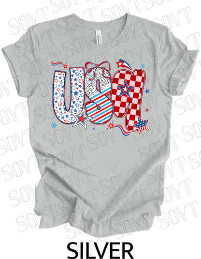 USA Pattern Mix T-Shirt – Bella+Canvas Bold Patriotic Graphic Tee - Festive Apparel StoreSilver