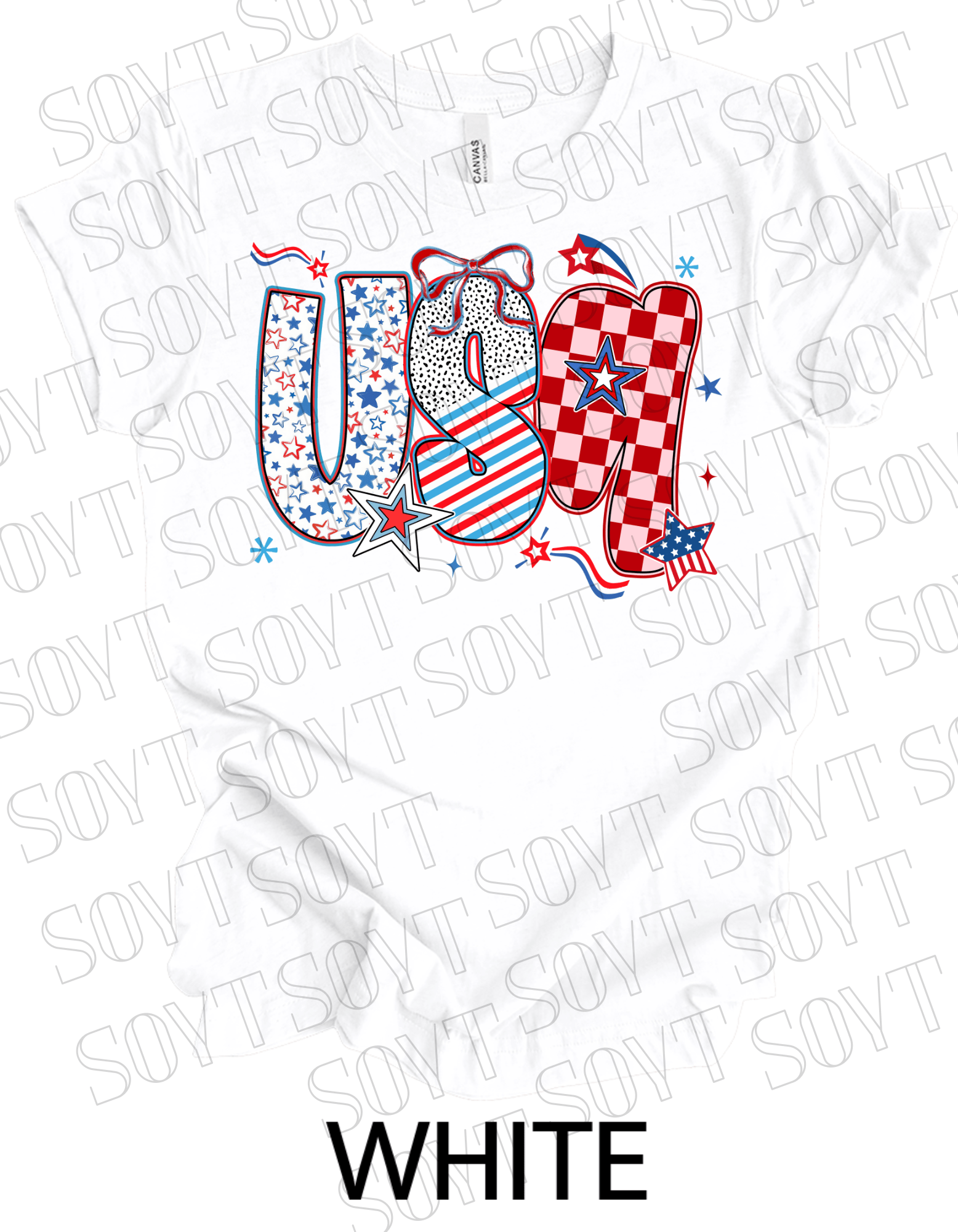 USA Pattern Mix T-Shirt – Bella+Canvas Bold Patriotic Graphic Tee - Festive Apparel StoreWhite